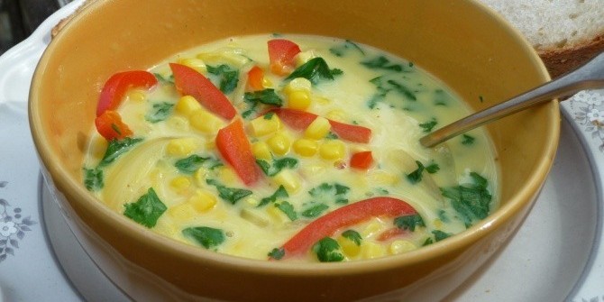 Постный суп: Сладкая кукуруза с болгарским перцем