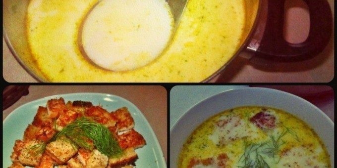 Сырный суп по?французски с курицей и гренками